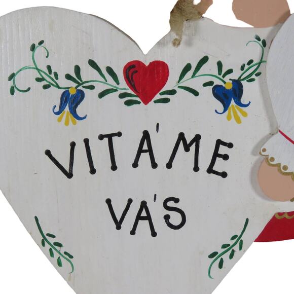 Hand Painted Folk Art Wooden Welcome Sign with Heart - Slovak "Vitame Vás" - Picture 3 of 15